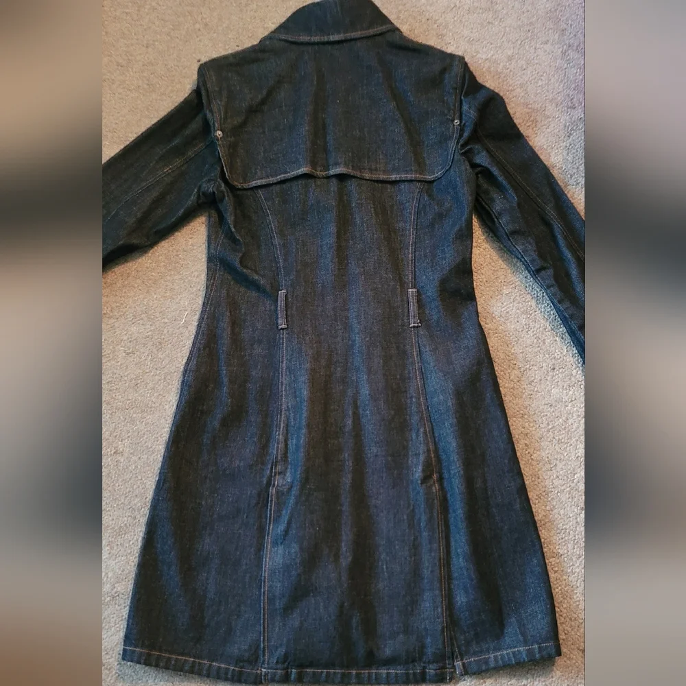 NWOT DKNY Retro Indigo Denim Trench Coat Sz M - Picture 3 of 6